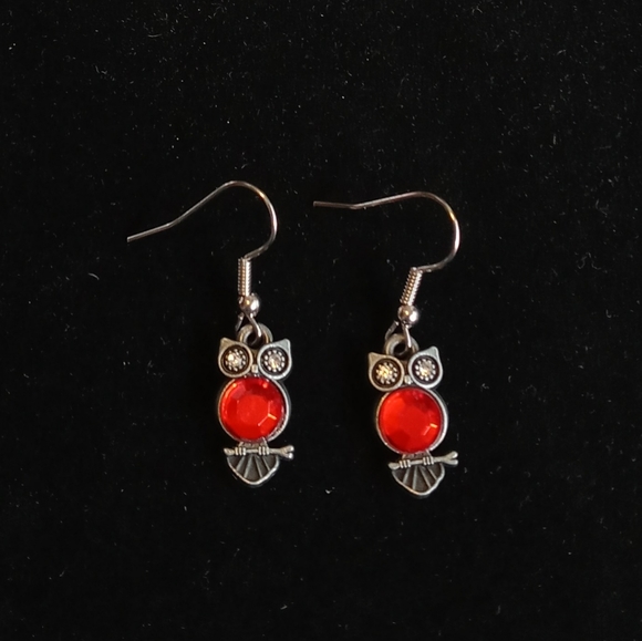 Owl Ruby Rhinestone July Birthstone Earrings - Picture 2 of 2